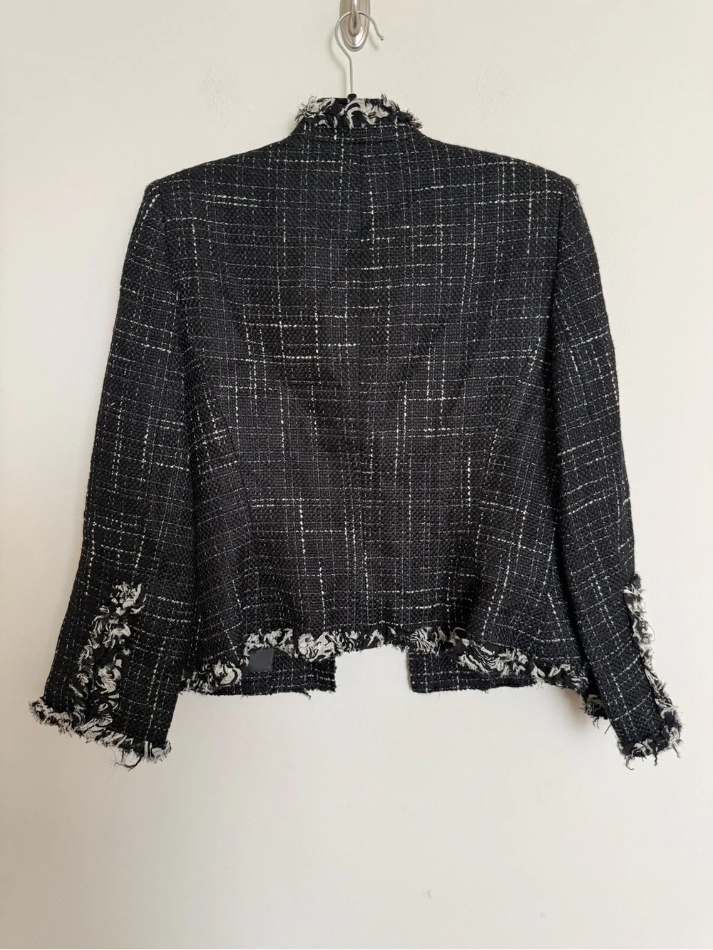 Nipon Boutique Black Tweed Fringe Jacket Size 14 Chanel Inspired Blazer - Picture 8 of 8